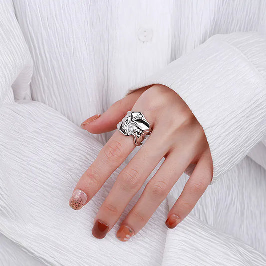 Sterling Silver Wide Geometric Pleated Texture Ring