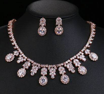 Zircon Bride Wedding Jewelry Set with Necklace & Earrings