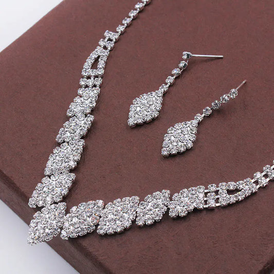 Crystal Rhinestone Wedding Jewelry Set Necklace & Earrings