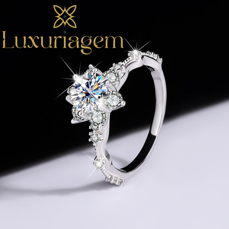 S925 Sterling Silver Ring with Moissanite Gemstone