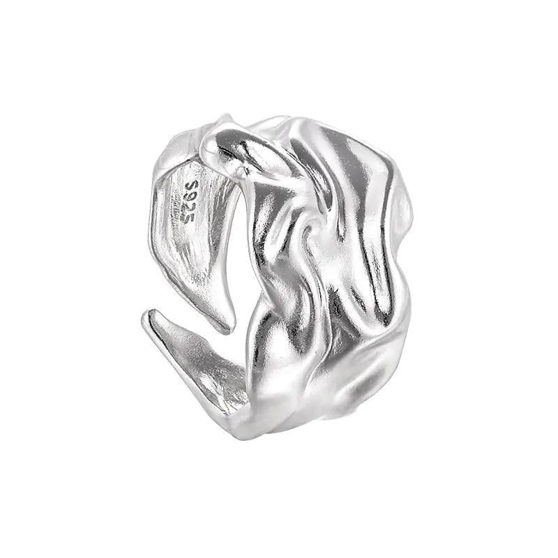 Simple Irregular Pleated Texture Wide S925 Silver Ring