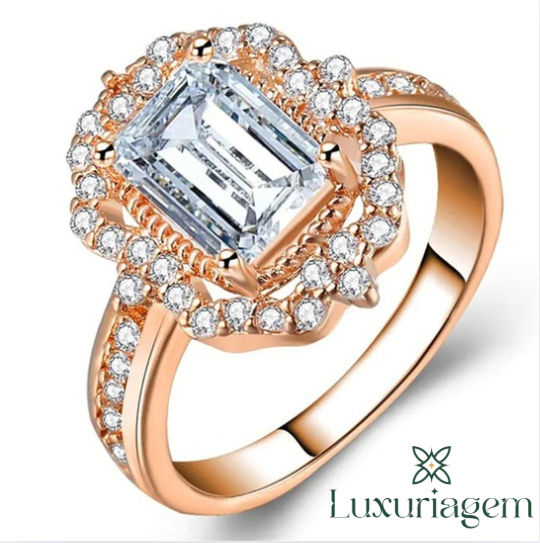 Rose Gold Zircon Princess Ring with Square Diamond