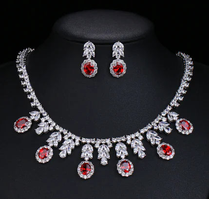 Zircon Bride Wedding Jewelry Set with Necklace & Earrings