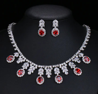 Zircon Bride Wedding Jewelry Set with Necklace & Earrings