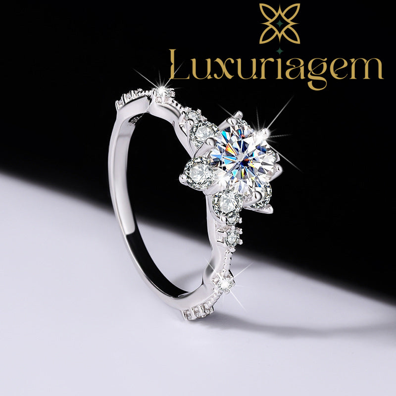 S925 Sterling Silver Ring with Moissanite Gemstone