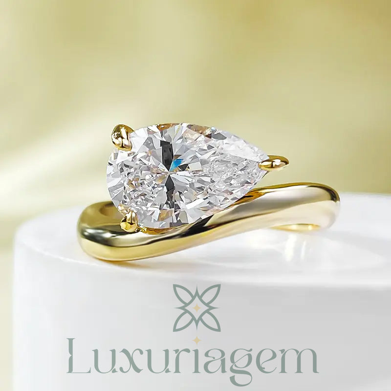 Pear Cut Lab Created Sapphire Ring in 18K Gold Plated