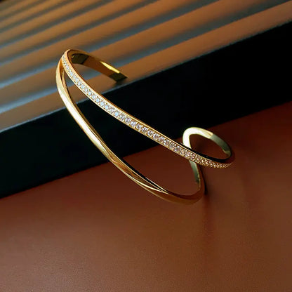 Gold-Plated Zirconia Open Bangle - Stylish Minimalist Design