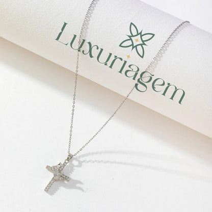 Crown Cross Clavicle Chain Silver Zircon Pendant Necklace