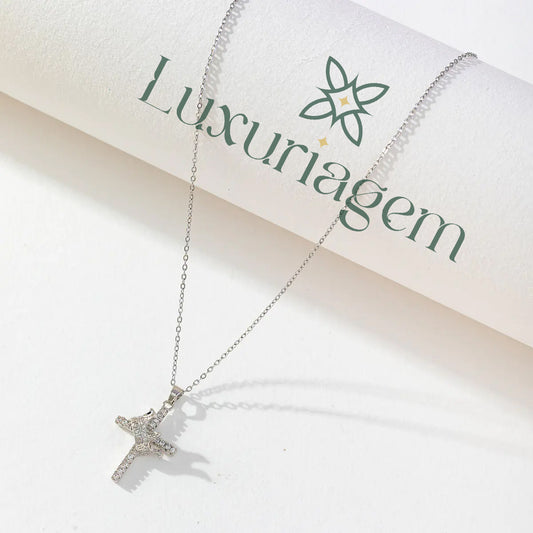 Crown Cross Clavicle Chain Silver Zircon Pendant Necklace
