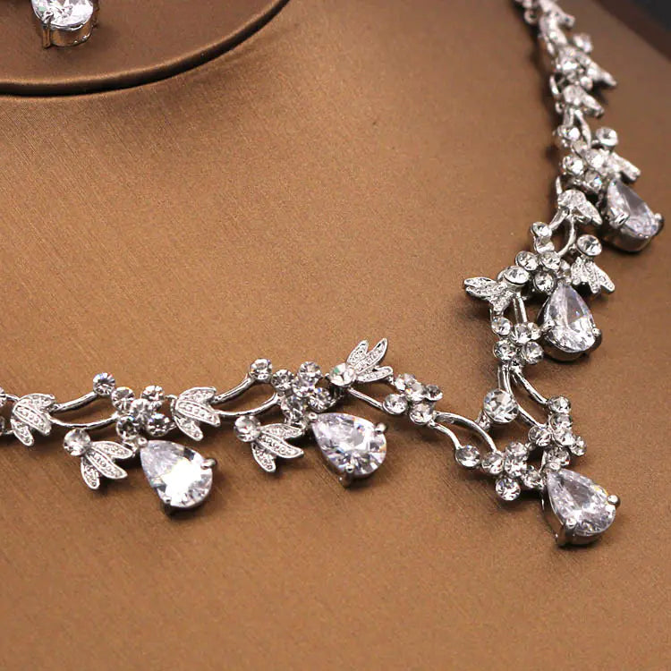 Bride Necklace and Earrings Set with Zircon