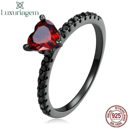Sterling Silver S925 Dark Night Heart-shaped Ring