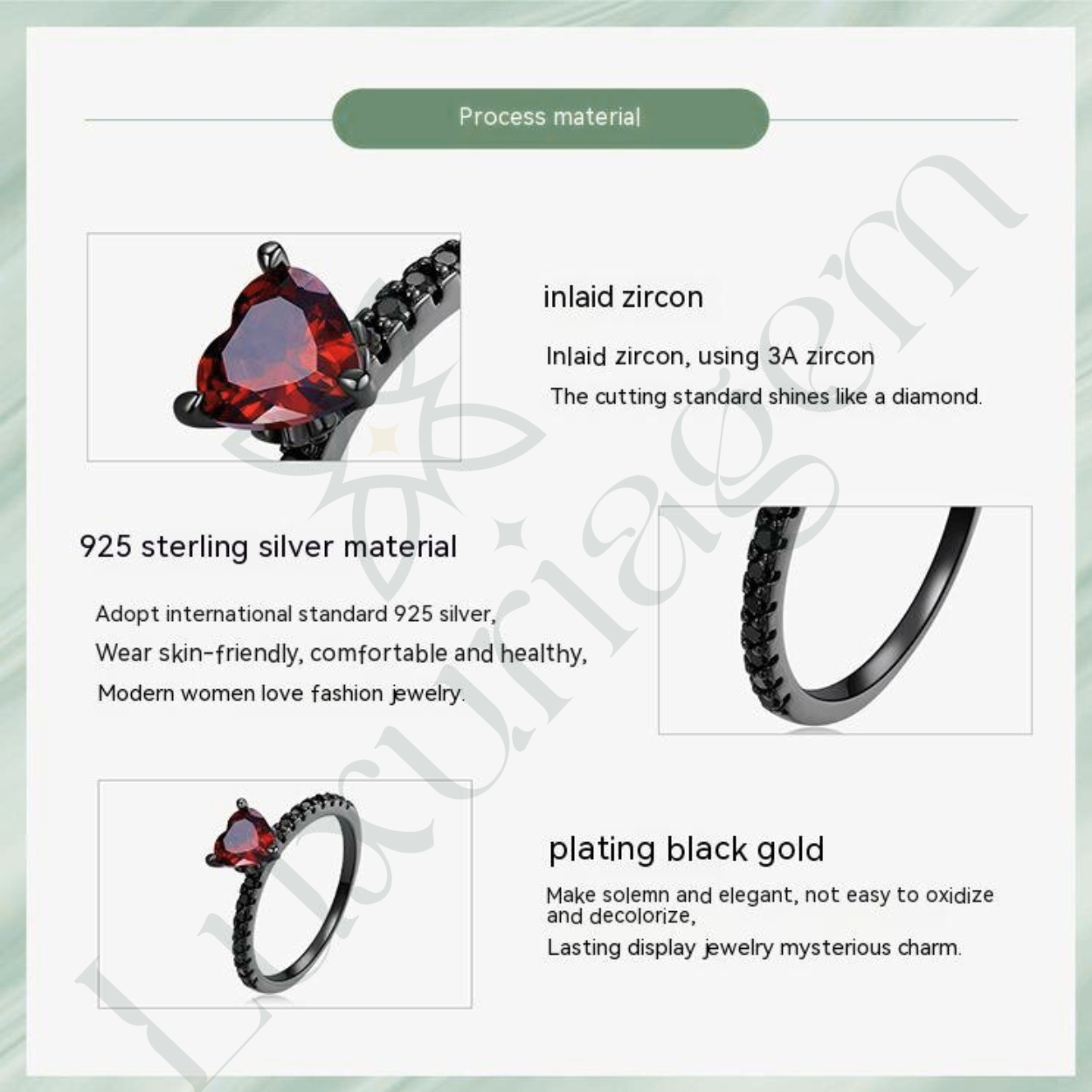 Sterling Silver S925 Dark Night Heart-shaped Ring