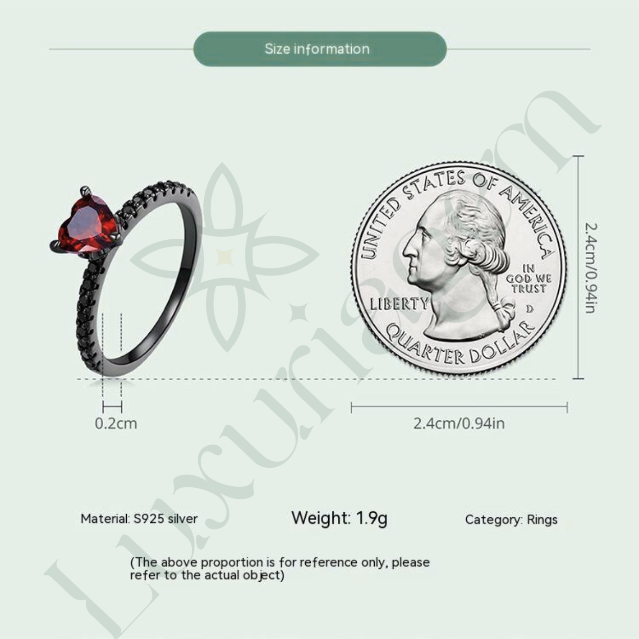 Sterling Silver S925 Dark Night Heart-shaped Ring