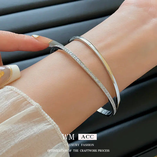 Gold-Plated Zirconia Open Bangle - Stylish Minimalist Design