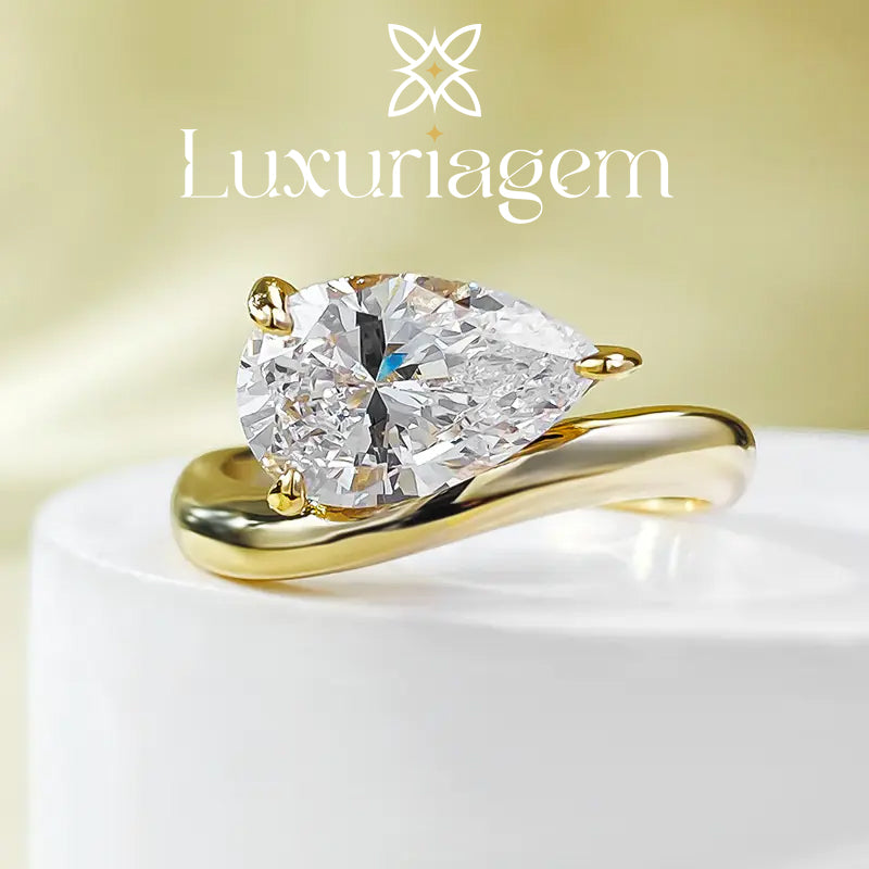 Pear Cut Lab Created Sapphire Ring in 18K Gold Plated