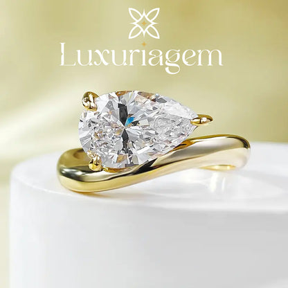 Pear Cut Lab Created Sapphire Ring in 18K Gold Plated