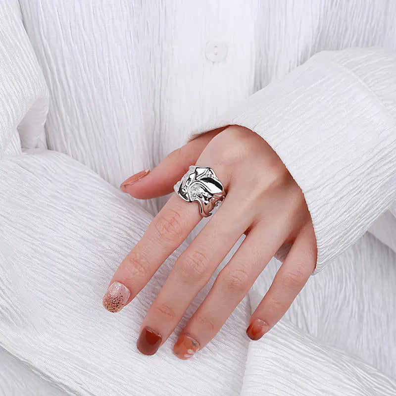 Sterling Silver Wide Geometric Pleated Texture Ring