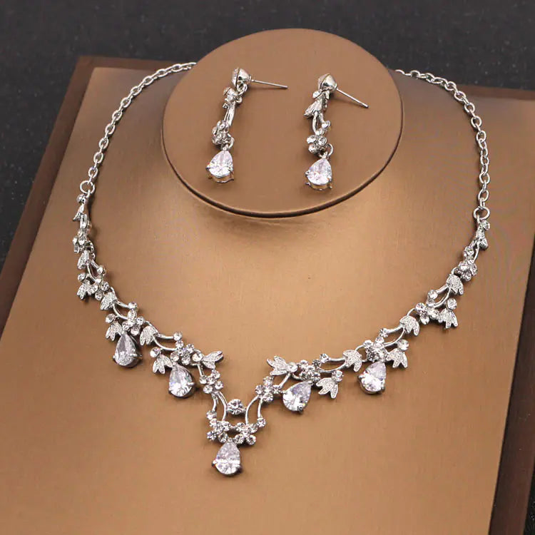 Bride Necklace and Earrings Set with Zircon