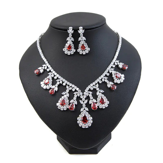 Zircon Bride Wedding Jewelry Set with Necklace & Earrings