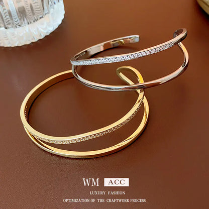Gold-Plated Zirconia Open Bangle - Stylish Minimalist Design