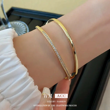Gold-Plated Zirconia Open Bangle - Stylish Minimalist Design