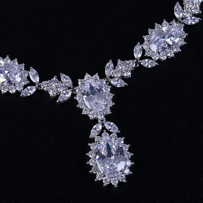 Fashion Bride Jewelry Set with Zircon Necklace and Earrings