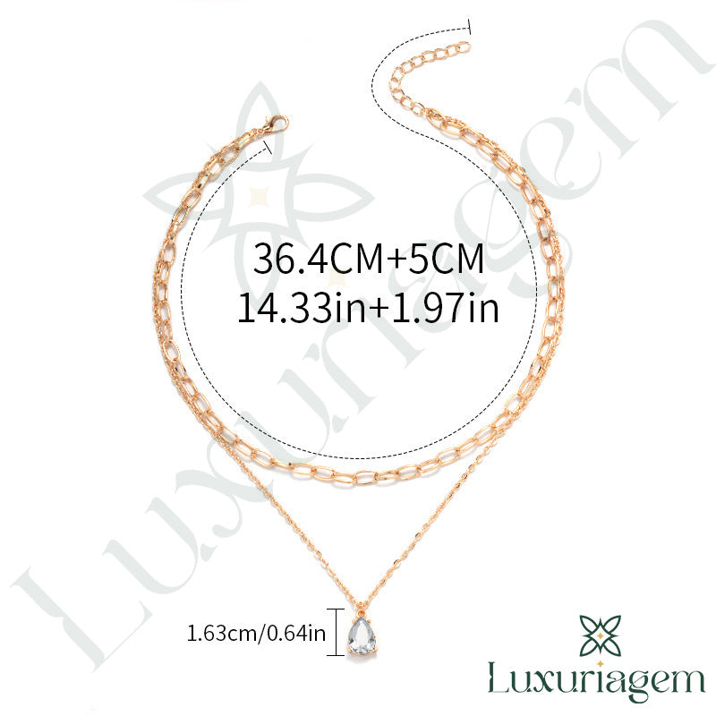 18K Gold Plated Layered Necklace with Rhinestones