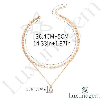18K Gold Plated Layered Necklace with Rhinestones