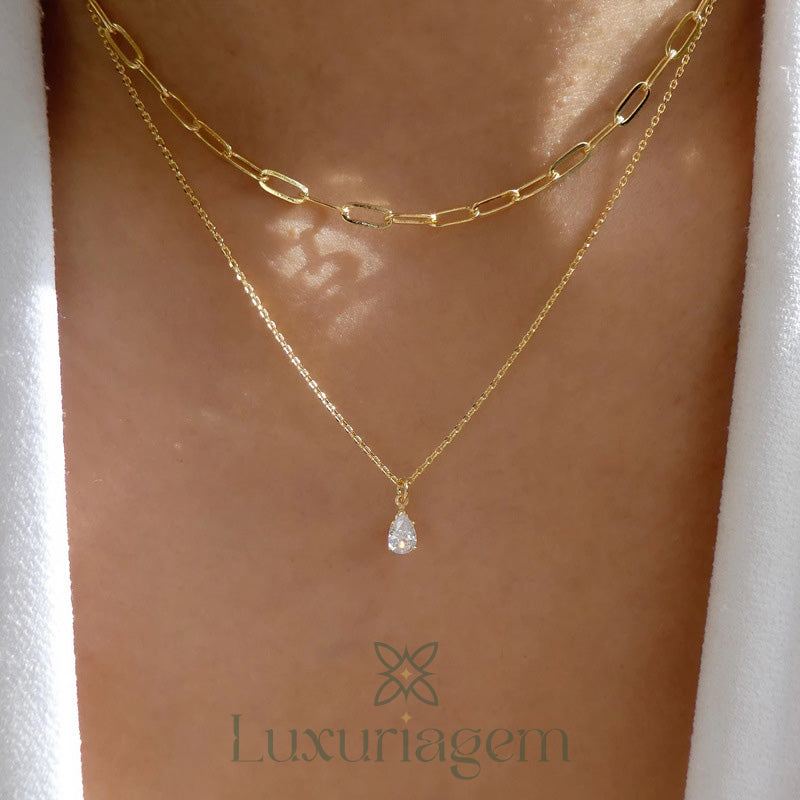 18K Gold Plated Layered Necklace with Rhinestones