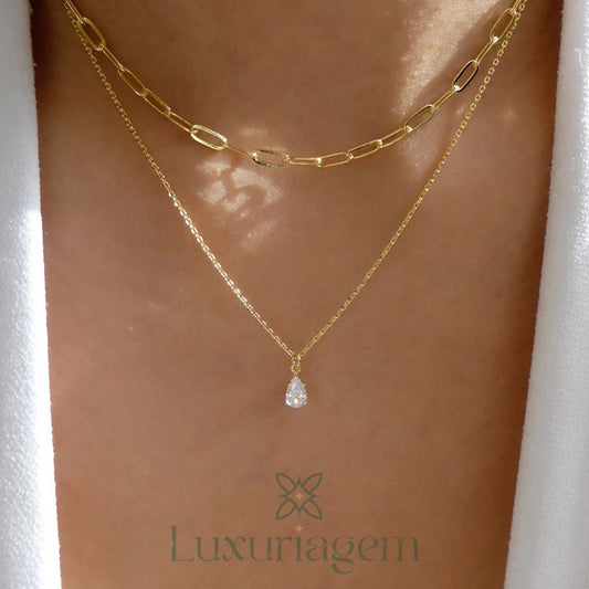 18K Gold Plated Layered Necklace with Rhinestones