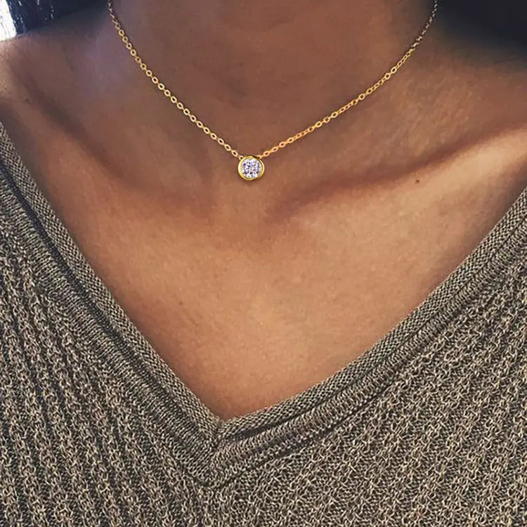 Minimalist Gold Plated Single Zirconia Necklace