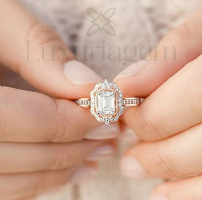 Rose Gold Zircon Princess Ring with Square Diamond