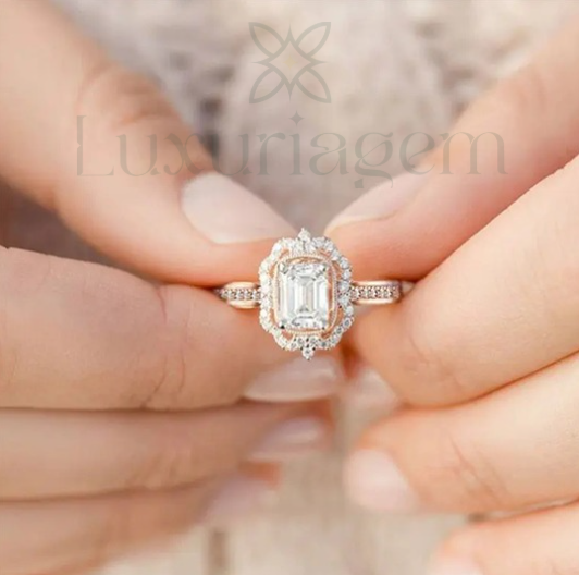 Rose Gold Zircon Princess Ring with Square Diamond