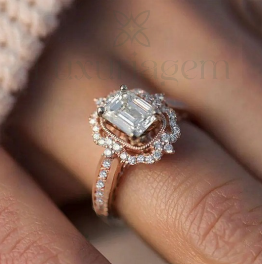 Rose Gold Zircon Princess Ring with Square Diamond