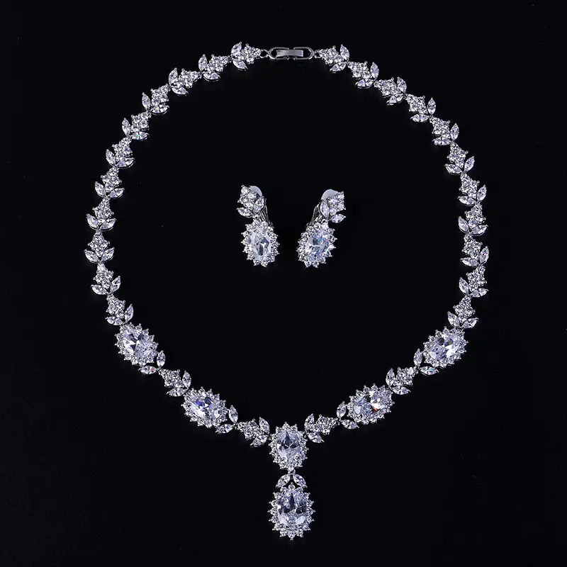 Fashion Bride Jewelry Set with Zircon Necklace and Earrings