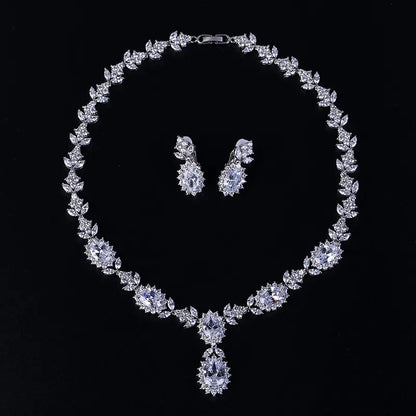 Fashion Bride Jewelry Set with Zircon Necklace and Earrings