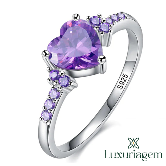Amethyst Heart-Shaped Ring with Natural Zircon Silver
