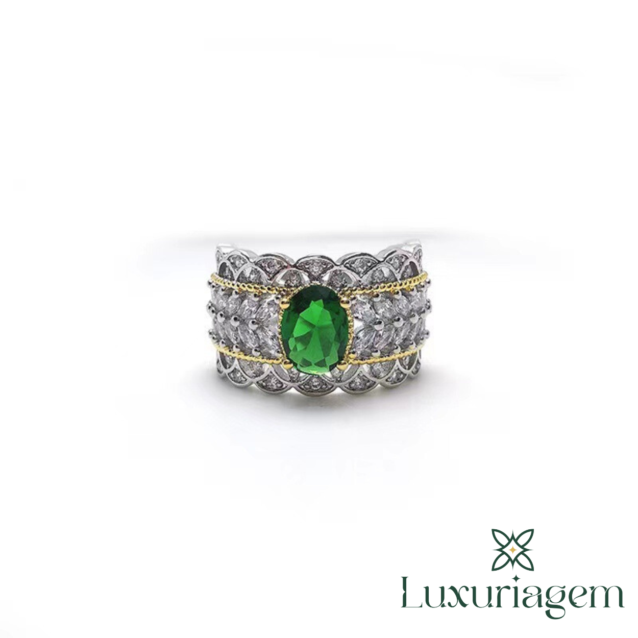 Emerald Big Diamond Hollow Out Zircon Ring