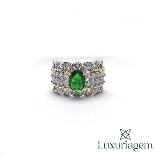 Emerald Big Diamond Hollow Out Zircon Ring