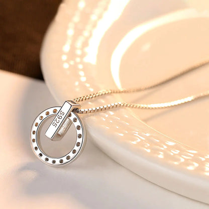 S925 Silver Box Chain Necklace with Zircon Pendant