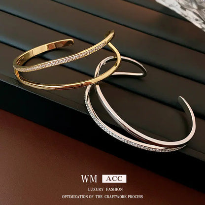 Gold-Plated Zirconia Open Bangle - Stylish Minimalist Design
