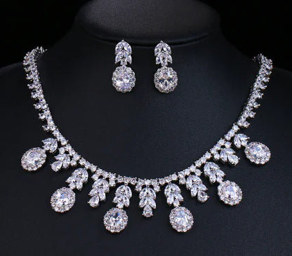 Zircon Bride Wedding Jewelry Set with Necklace & Earrings
