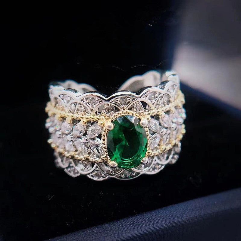 Emerald Big Diamond Hollow Out Zircon Ring