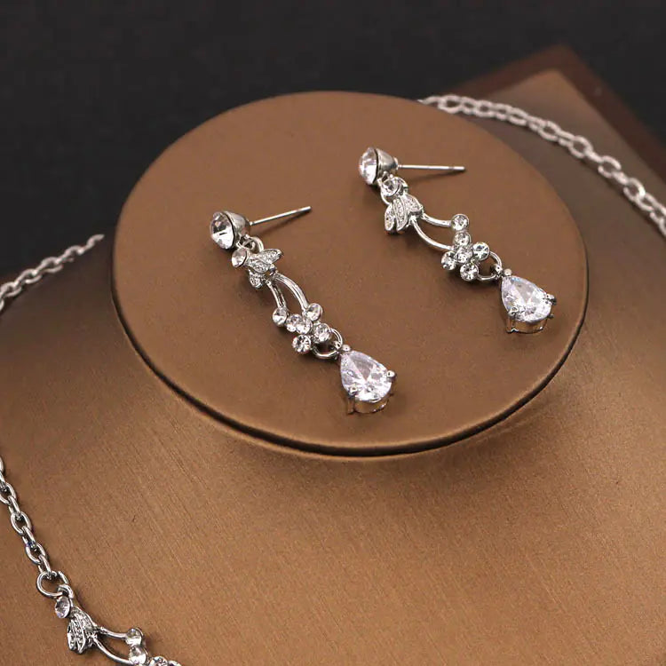 Bride Necklace and Earrings Set with Zircon
