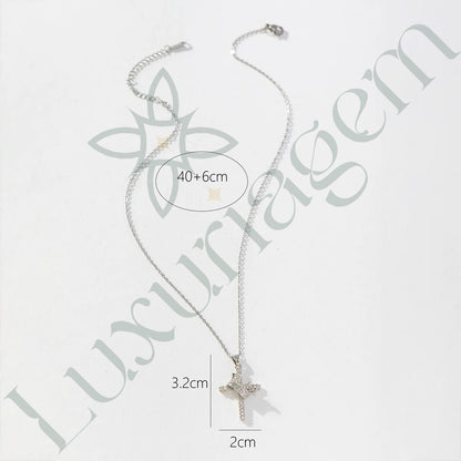 Crown Cross Clavicle Chain Silver Zircon Pendant Necklace