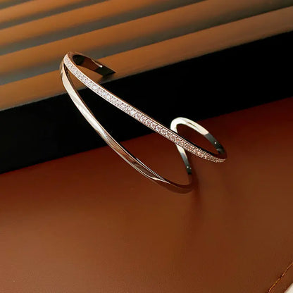 Gold-Plated Zirconia Open Bangle - Stylish Minimalist Design