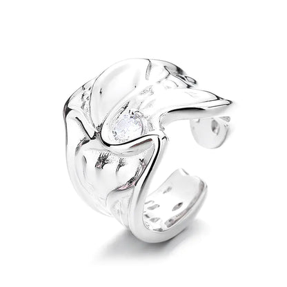 Sterling Silver Wide Geometric Pleated Texture Ring