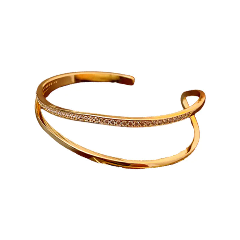 Gold-Plated Zirconia Open Bangle - Stylish Minimalist Design