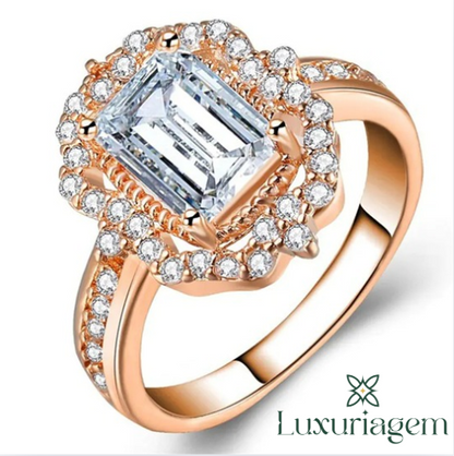 Rose Gold Zircon Princess Ring with Square Diamond