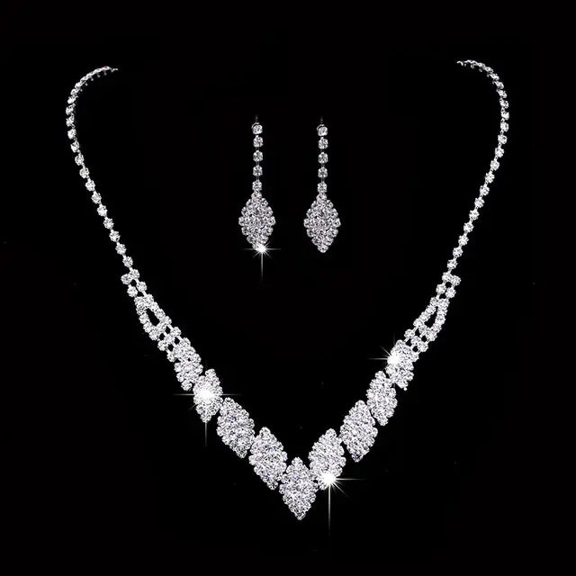 Crystal Rhinestone Wedding Jewelry Set Necklace & Earrings